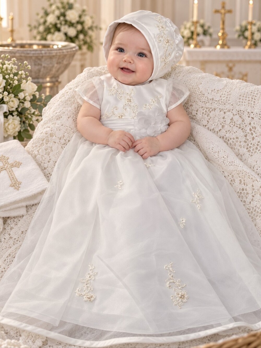 NWT Sarah Louise Luxury Heirloom Christening Baptism Gown Bonnet 2pc Set 6M